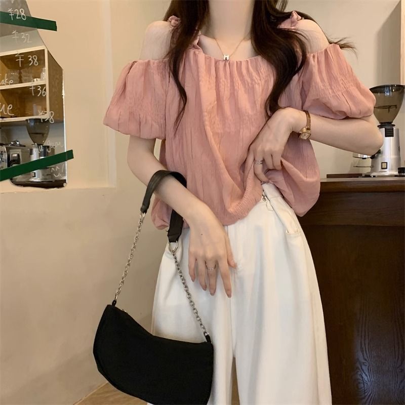 粉色短袖衬衫女夏季设计