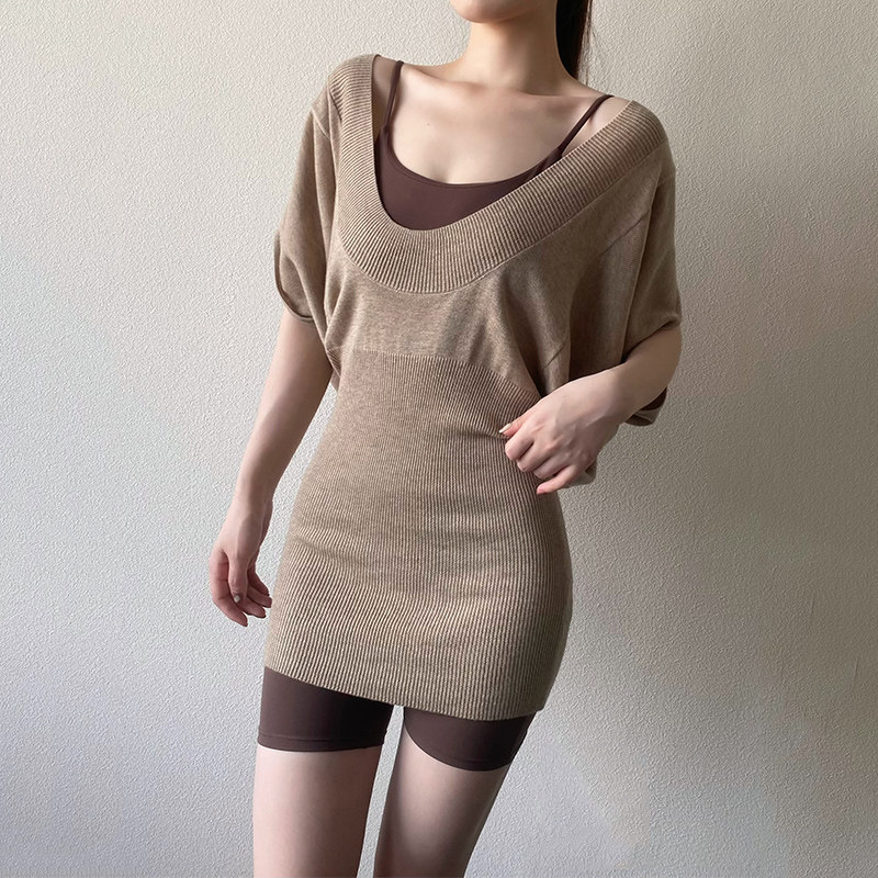 设计感小众中长款收腰包臀连衣裙女不规则外搭罩衫连体服两件套装