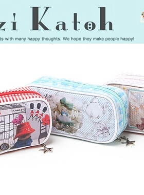 日单！Shinzi Kat0h 唯美双面插画风格加厚防水手拿化妆包 收纳包