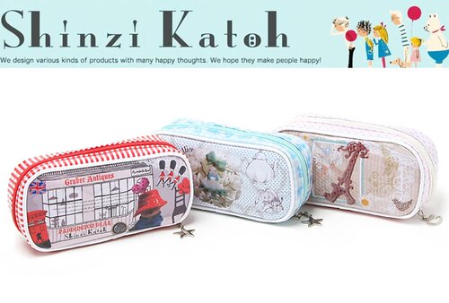 日单！Shinzi Kat0h 唯美双面插画风格加厚防水手拿化妆包 收纳包