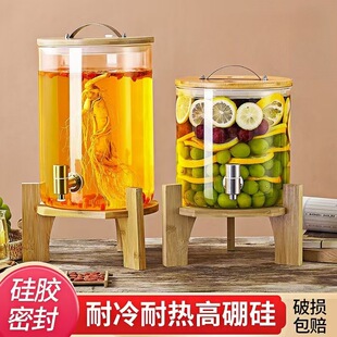 可乐桶容器家用冷水壶大容量饮料罐高硼硅玻璃瓶带龙头果茶饮料桶