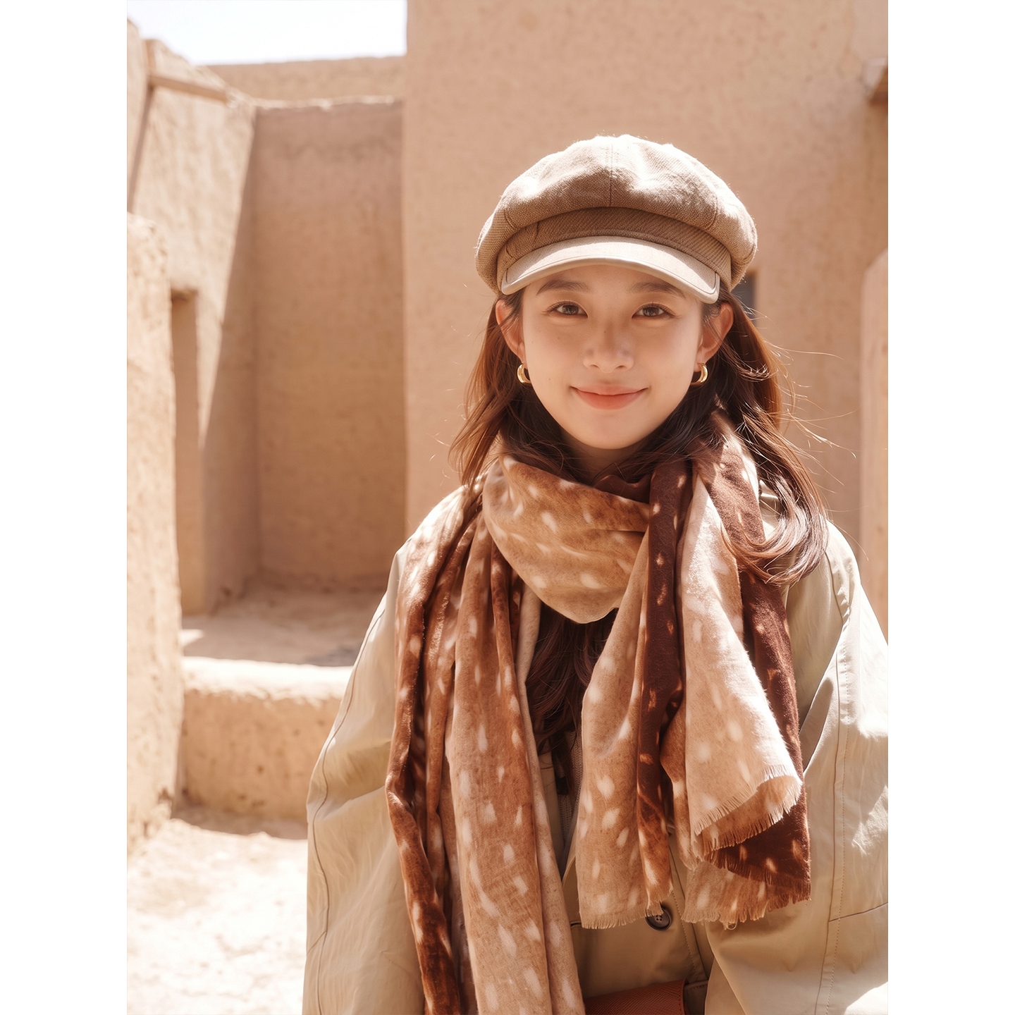 渐变梅花小鹿斑纹披肩女2026新款度假百搭氛围感丝巾旅游外搭围巾