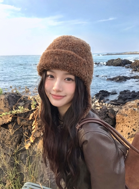 韩国ins圈圈羊毛针织飞行帽