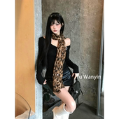 美式 颈饰高级感披肩长条系脖围巾 复古豹纹咖色丝巾女ins潮流时尚