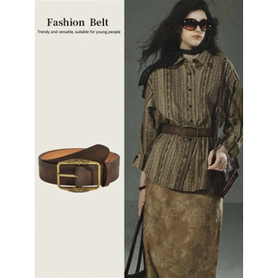 2025复古y2k腰带女民族风百搭牛仔裤皮带配带美式高级感棕色配饰