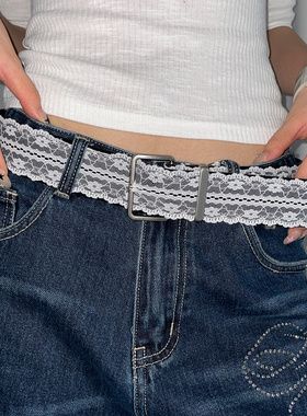 白色蕾丝花边腰带ins风设计感配牛仔裤个性学院街拍时尚皮带装饰