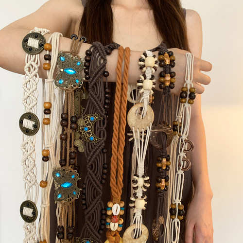 民族风度假铜钱编织腰绳