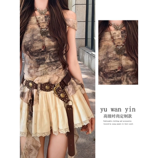 波西米亚西部异域风腰带女新复古新中式 蝴蝶吊坠项链配饰腰链 长款