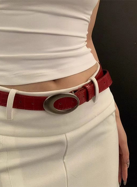 美式复古千禧辣妹鳄鱼纹路红色腰带女简约高级感休闲百搭y2k皮带