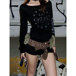 复古美式 y2k毛毛拼接腰带女辣妹腰封配饰皮带潮 亚文化朋克风个性