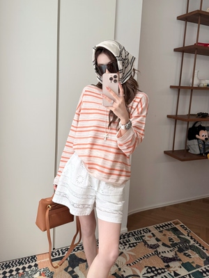 YZY 韩国复古慵懒风条纹一字领长袖针织衫上衣女2026春显瘦罩衫