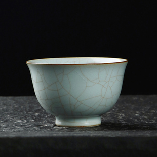 清沐堂主 茶养开片天青汝窑压手杯 冰裂釉家用陶瓷茶具个性主人杯
