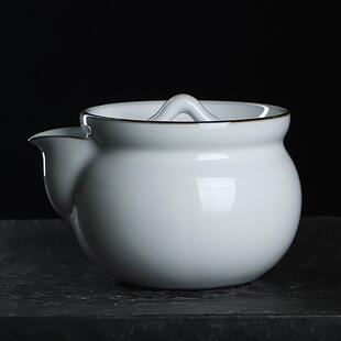 凝香阁 泡茶壶 铁胎月白官窑手抓壶 家用陶瓷茶具高档不烫手日式
