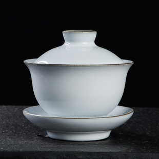 家用功夫茶具 官窑铁胎盖碗 茶养开片复古三才碗单个泡茶碗敬茶碗