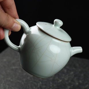 清沐堂主 茶养开片天青汝窑美人肩壶 家用陶瓷茶具日式泡茶壶单壶