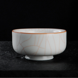 凝香阁 品茗单杯 茶养开片象牙白汝窑普洱杯 家用陶瓷功夫茶具中式