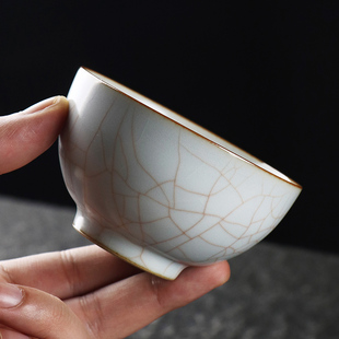 清沐堂主 茶养开片月白汝窑普洱碗杯 家用主人杯中式陶瓷功夫茶具