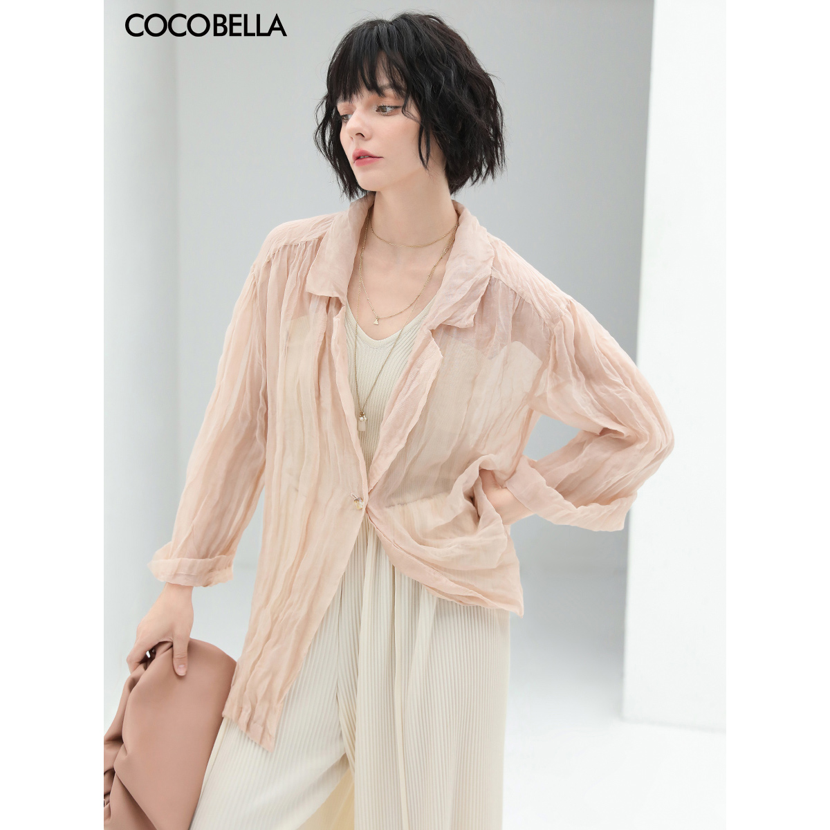 COCOBELLA重工壓褶透視西裝