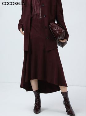 COCOBELLA安可拉红仿麂皮绒半身裙女秋优雅气质包臀鱼尾裙HS7069