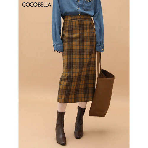 COCOBELLA复古格纹毛呢半裙