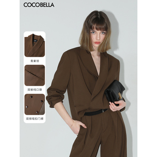 COCOBELLA极简风阔肩精纺西装 秋冬通勤休闲双排扣西服外套SI3005