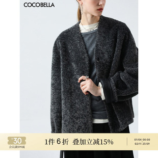 COCOBELLA奢感重工仿拉贡夹克外套女短款环保皮草大衣FU7010