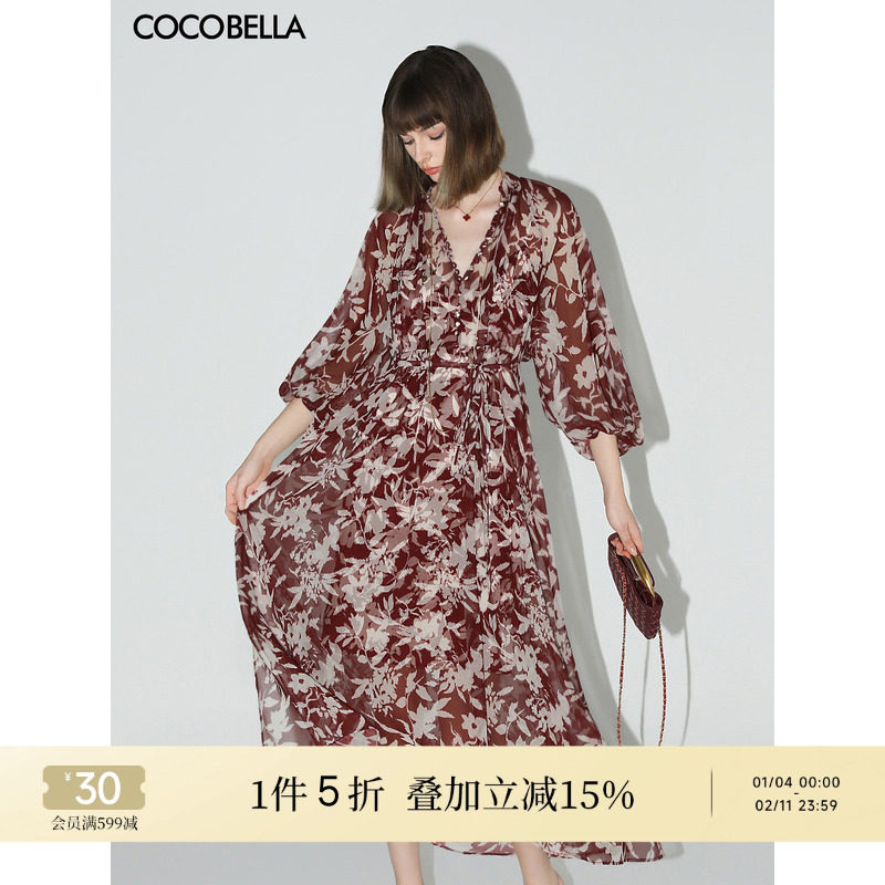 [断码清仓]COCOBELLA[剪影花卉]印花连衣裙吊带裙两件套长裙FR918,女装/女士精品,连衣裙,淘宝优惠券,粉丝福利购,淘宝优惠卷