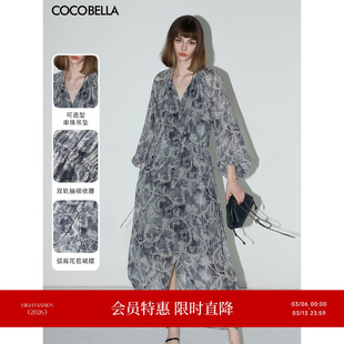 COCOBELLA佩斯利印花雪纺连衣裙女度假风轻盈飘逸大摆长裙FR0041