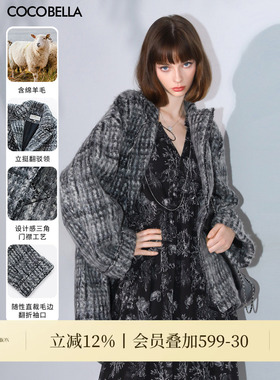 COCOBELLA[MIU系穿搭]静奢风毛绒格纹羊毛大衣休闲毛呢外套WL3005
