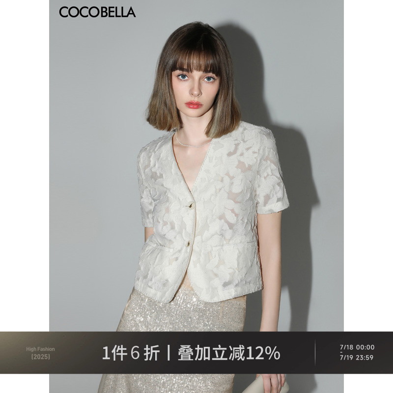 COCOBELLA重工剪花短袖贡针小西装微透视短款外套SR108