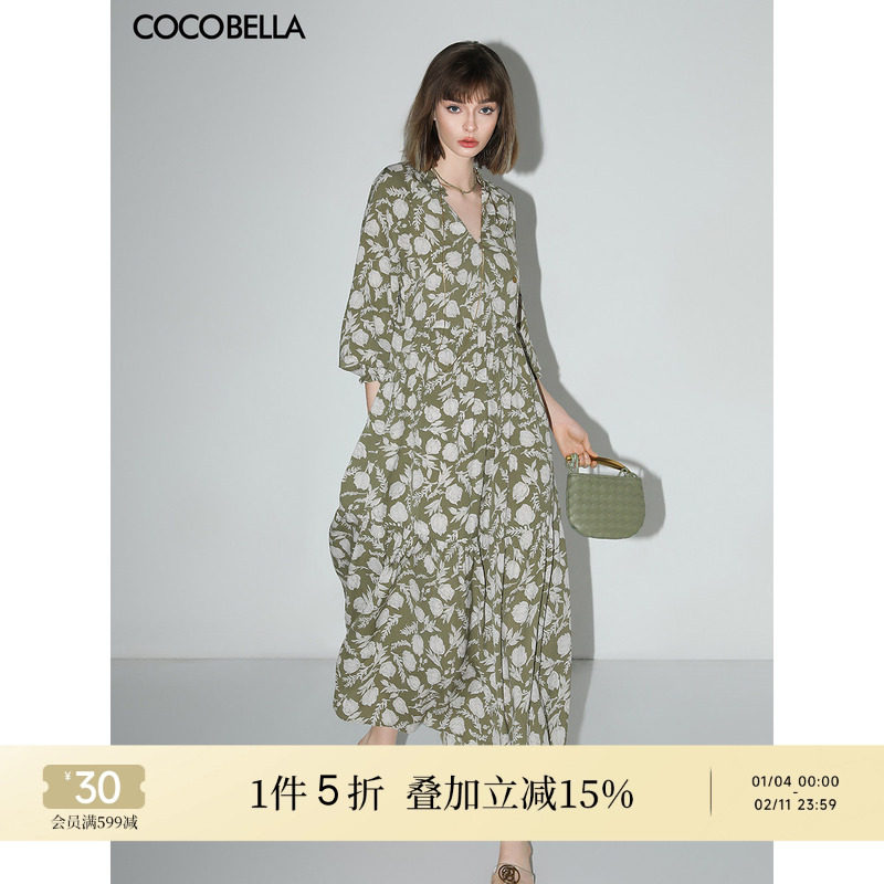 COCOBELLA田园度假风雪纺连衣裙女高腰植物印花长裙茶歇裙FR113,女装/女士精品,连衣裙,淘宝优惠券,粉丝福利购,淘宝优惠卷