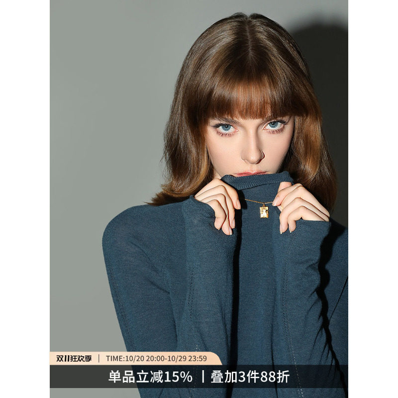 COCOBELLA奥莱【72支3股100%水溶羊毛】细腻针织衫女秋冬打底毛衣