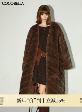 COCOBELLA中古风仿貂绒横排工艺环保皮草外套长款大衣FU3006
