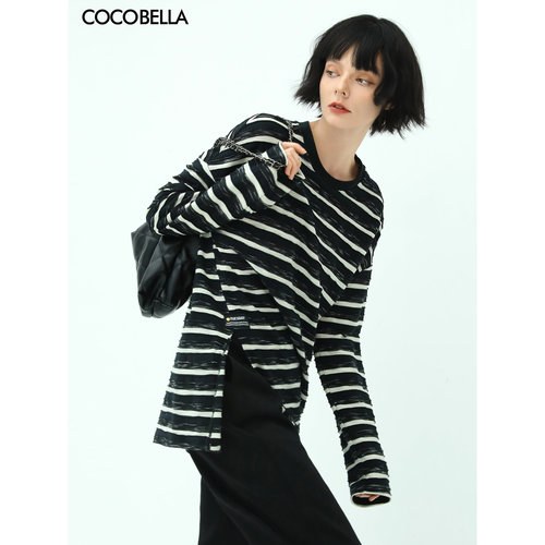 COCOBELLA立体黑白条纹T恤