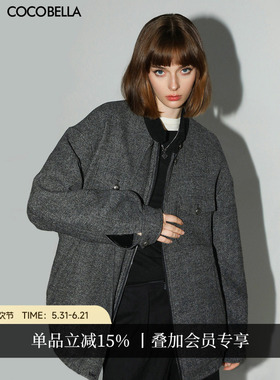 COCOBELLA[miu系穿搭]人字纹保暖羊毛外套静奢立领毛呢夹克WL7052