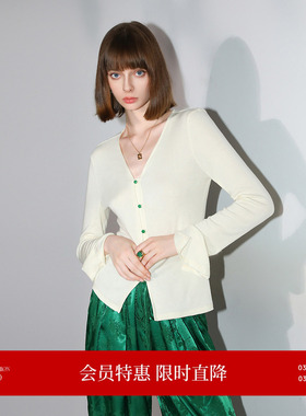 COCOBELLA新中式玉石扣针织衫女纸片人国风长袖开衫MZ0012B