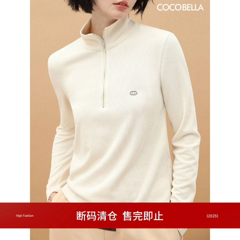 [断码清仓]COCOBELLA金属LOGO半拉链立领POLO衫坑条针织T恤TS556,女装/女士精品,POLO衫,淘宝优惠券,粉丝福利购,淘宝优惠卷