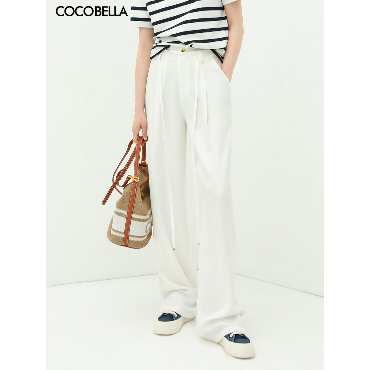 COCOBELLA高腰打褶阔腿裤