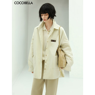 【3件5折】COCOBELLA质感PU标衬衫式轻型棉服女休闲棉衣外套DC35