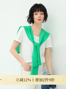 COCOBELLA白色简约舒适圆领短袖T恤女绿色针织披肩套装NFS601