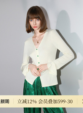 COCOBELLA新中式玉石扣针织衫女纸片人国风长袖开衫MZ0012B