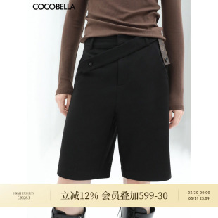 饰百慕大五分裤 COCOBELLA设计感高腰西装 PU装 女早春时尚 SO606 短裤