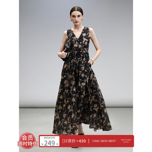 COCOBELLA[莱赛尔]花卉印花大摆连衣裙度假风深V领飘逸长裙FR0058