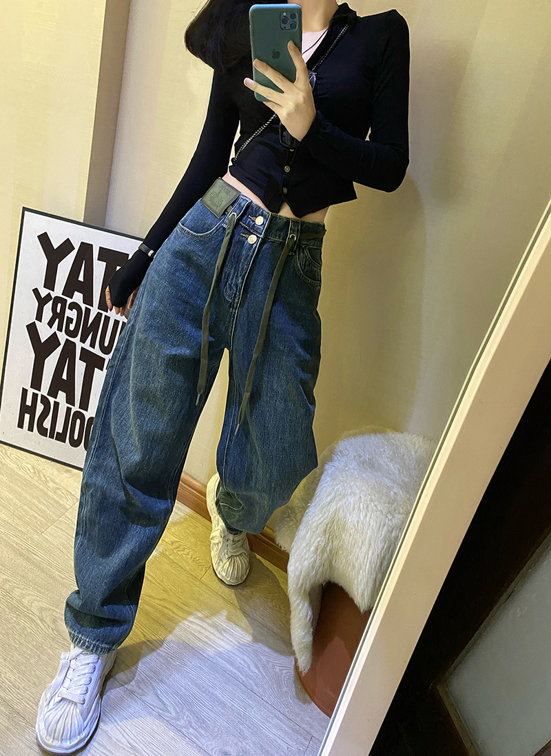 老爹裤长裤加绒牛仔秋冬