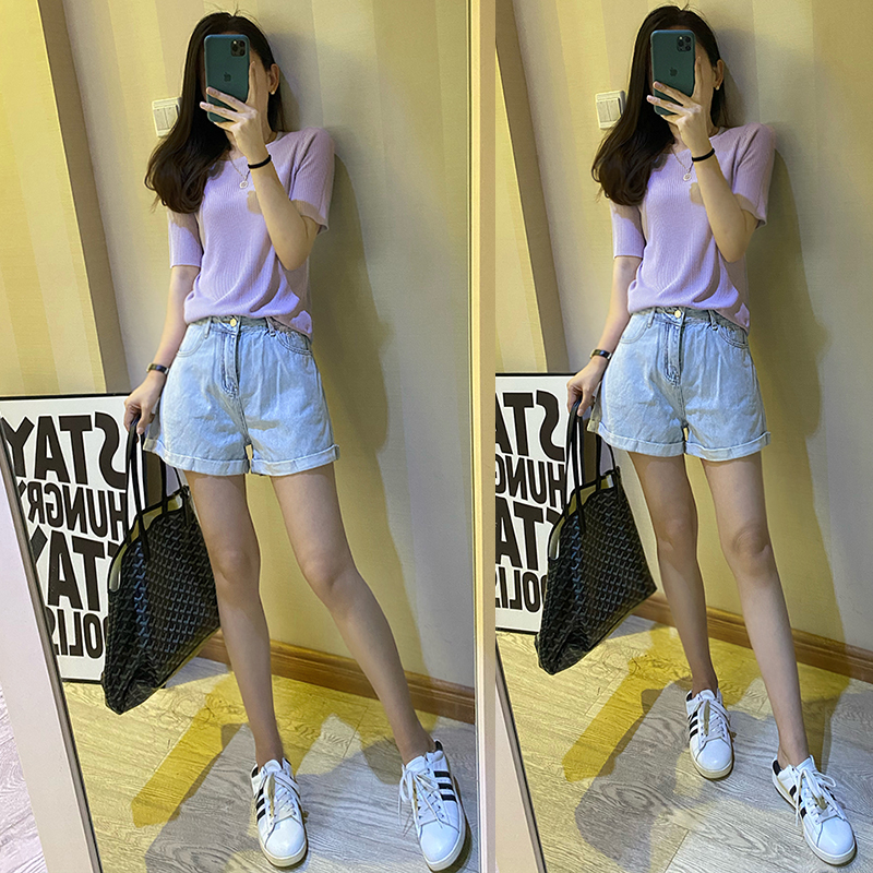 高腰牛仔短裤女卷边显瘦2023夏季薄款韩版宽松阔腿大码胖mm热裤潮