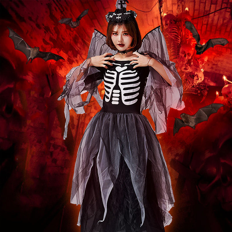 万圣节成人服装狂欢派对恐怖骷髅恶魔堕落暗黑天使僵尸连衣裙