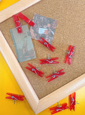 10枚创意透明红色小夹子工字钉可爱大图钉软木板照片墙留言毛毡板公告栏装饰固定大头钉摁钉盒装不伤照片夹