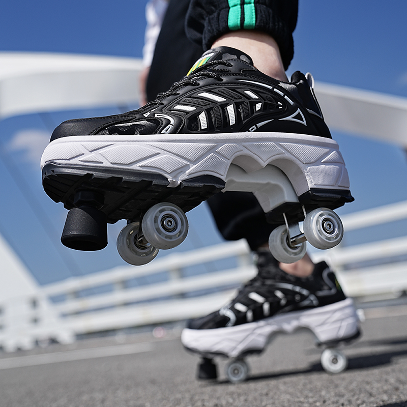 暴走鞋四轮带刹车变形鞋溜冰鞋
