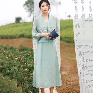 汉服套装 中国风复古汉元 素宽松吊带裙两件套连衣裙 女夏刺绣唐装