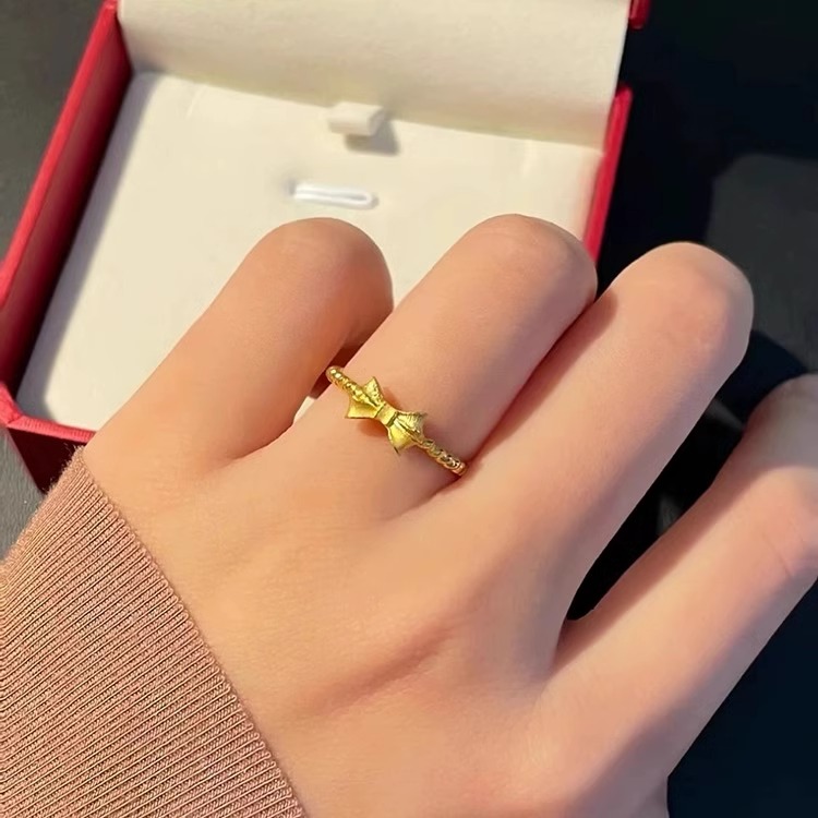 新款蝴蝶结戒指金包银活口实心指环金店同款情侣对戒送女友礼物